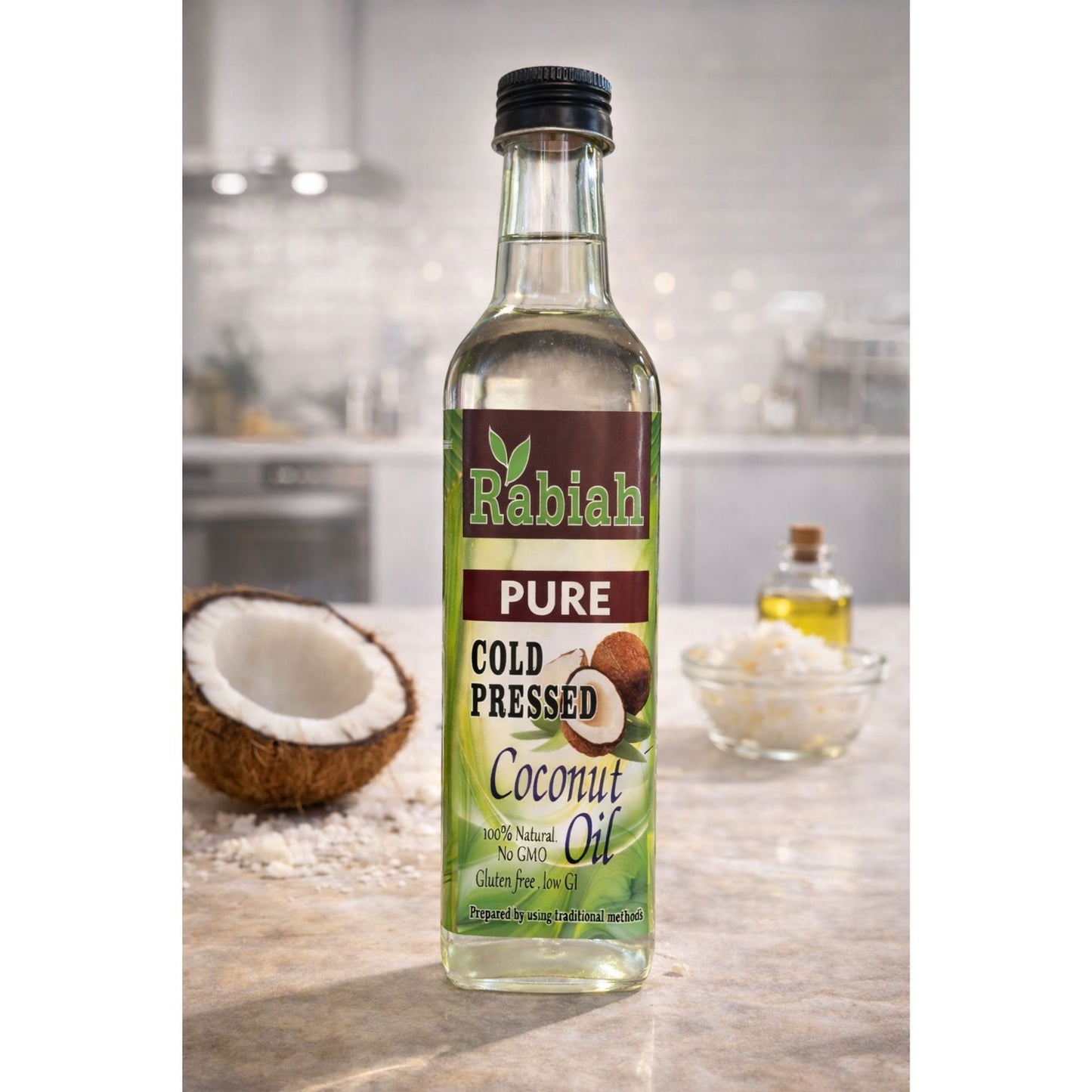 Rabiah Pure Cold Pressed Coconut Oil – 100% Natural | No GMO | Gluten Free