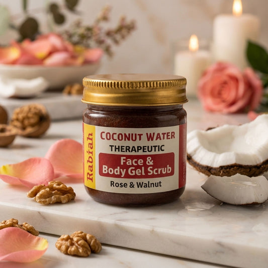 Rabiah Coconut Water Therapeutic Face & Body Gel Scrub – Rose & Walnut
