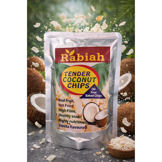 Rabiah Tender Coconut Chips – Oil Free Baked Coconut Snack (100 g) (Vanilla Flavoured)