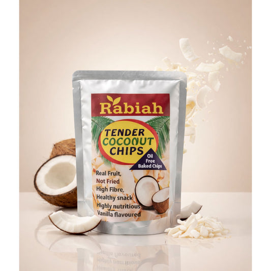Rabiah Tender Coconut Chips – Oil Free Baked Coconut Snack (100 g) (Vanilla Flavoured)